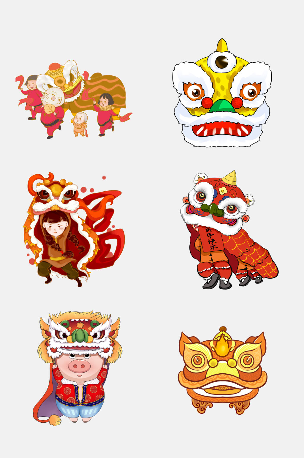 中国风喜庆春节舞龙舞狮免抠素材素材