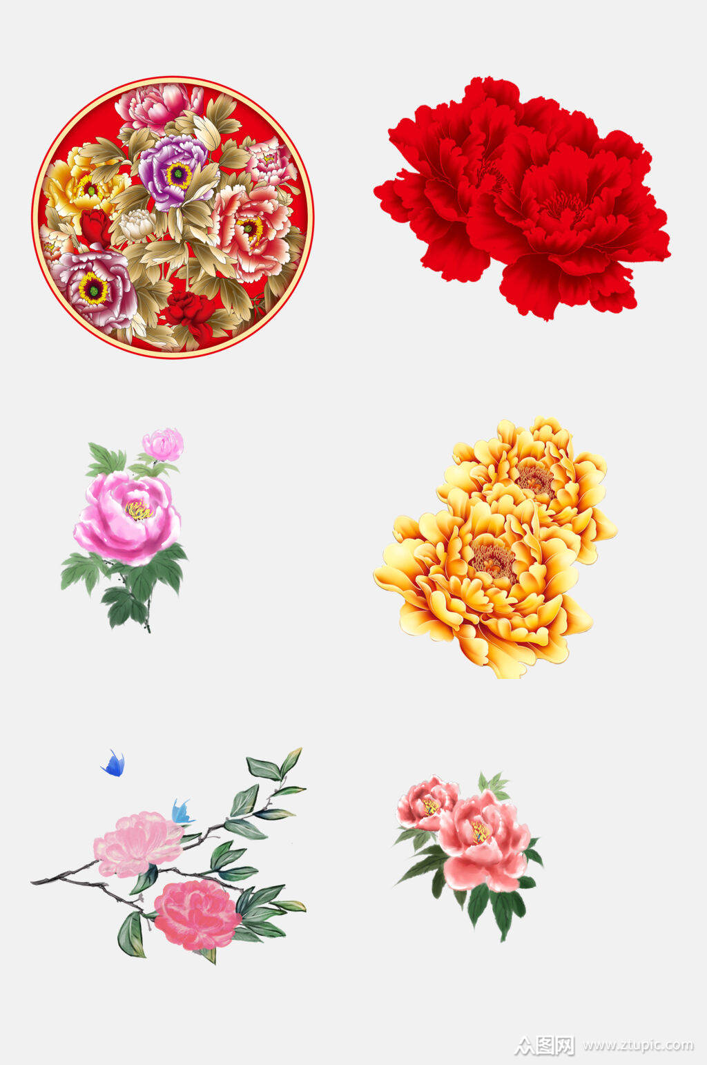 唯美中国风植物花开富贵牡丹免抠素材