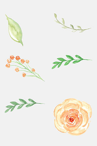 简洁森系手绘水彩花朵免抠元素