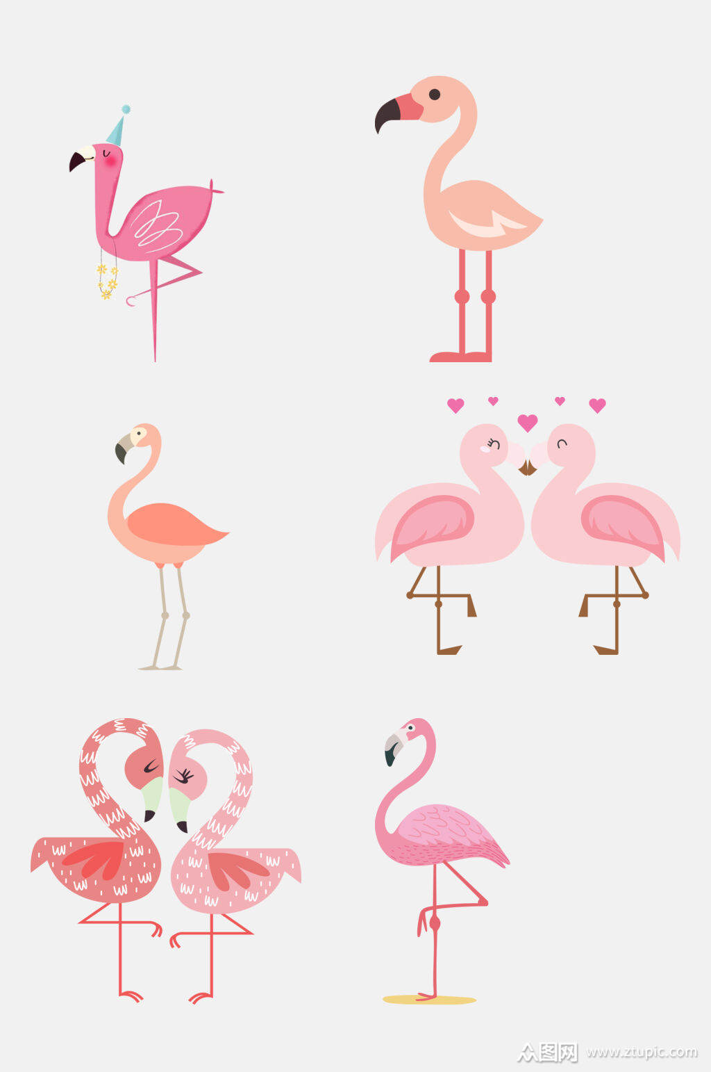 粉色森系卡通火烈鸟免抠元素