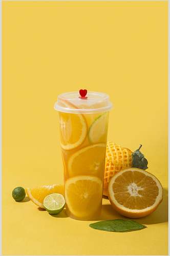 黄色水果茶奶茶摄影图片