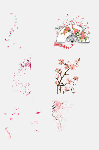 中国风粉色花卉桃花免抠元素