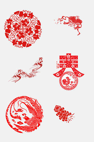 中式唯美红色新年边框剪纸免抠元素