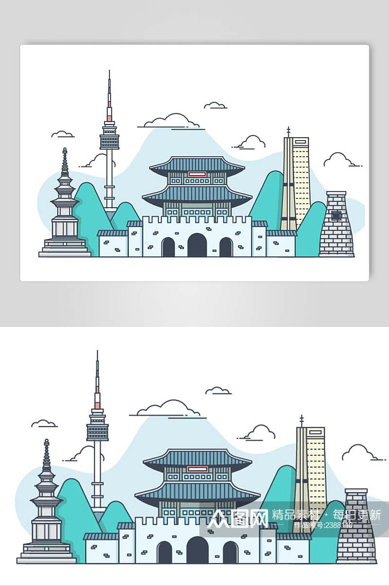 卡通城市建筑插画素材素材