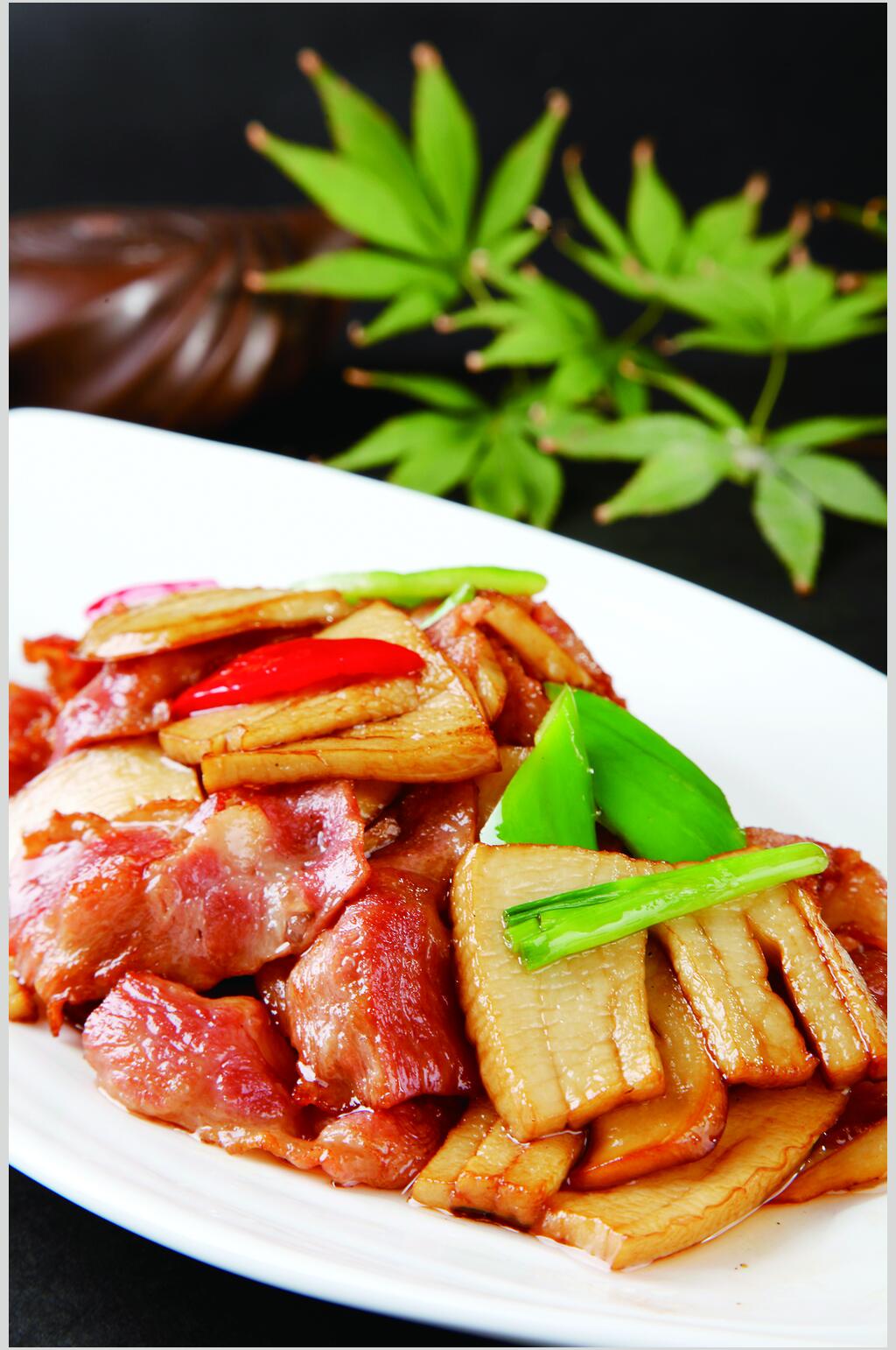 杏鲍菇炒培根肉图片素材