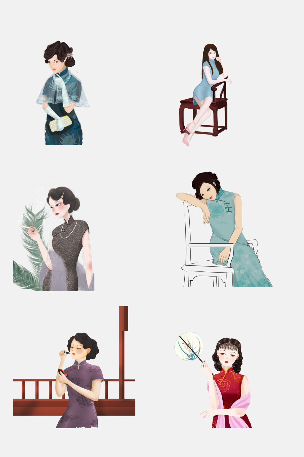 精美民国风古典旗袍美女免抠素材