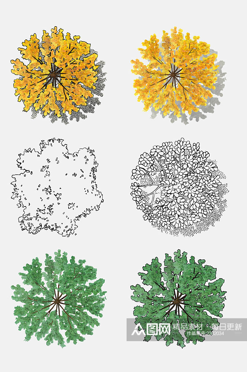 水彩手绘树木植物免抠元素素材