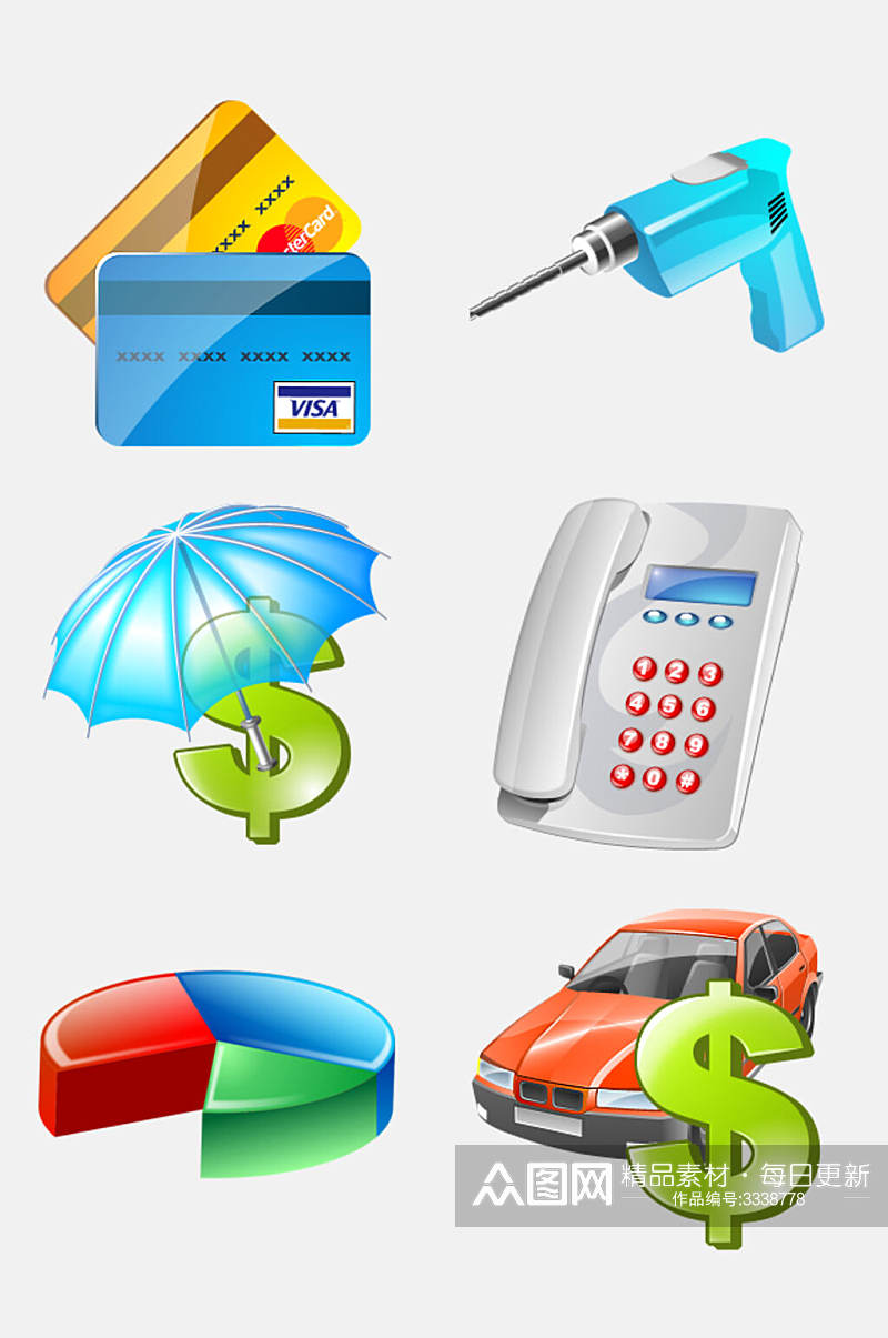信用卡电话汽车钱设计风商务系列图标免抠元素素材