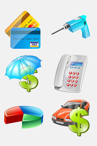 信用卡电话汽车钱设计风商务系列图标免抠元素