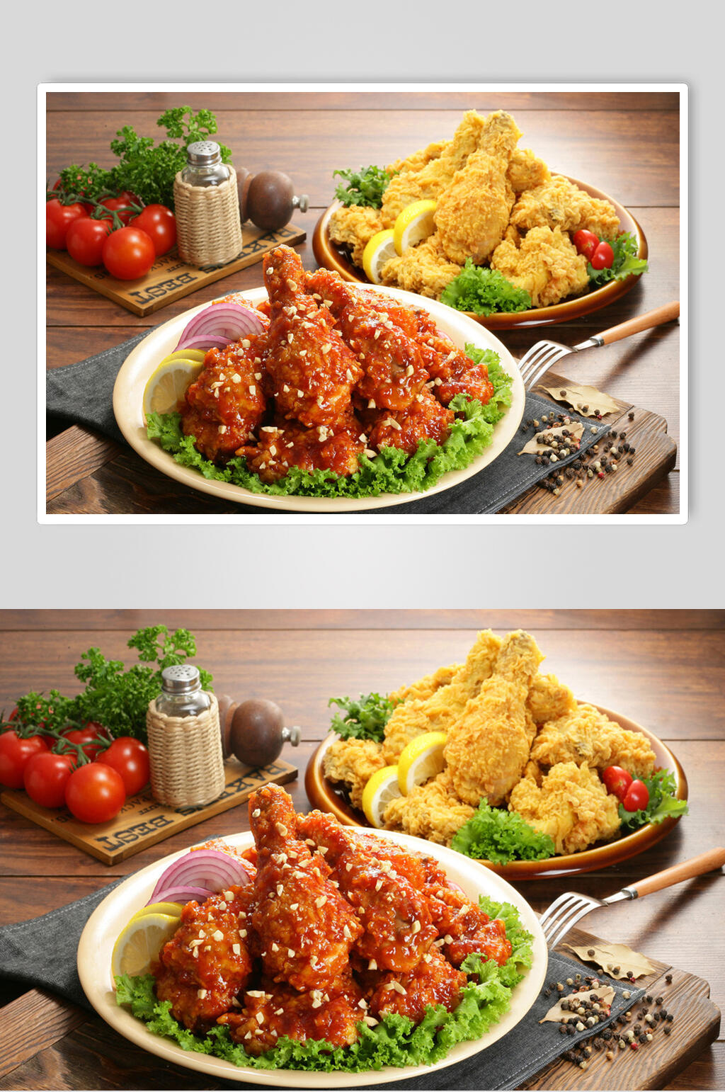 飘香美味小吃炸鸡腿鸡翅鸡块食物高清图片素材