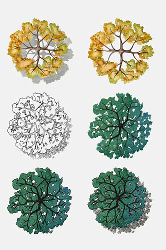 长阴影水彩手绘树木免抠元素