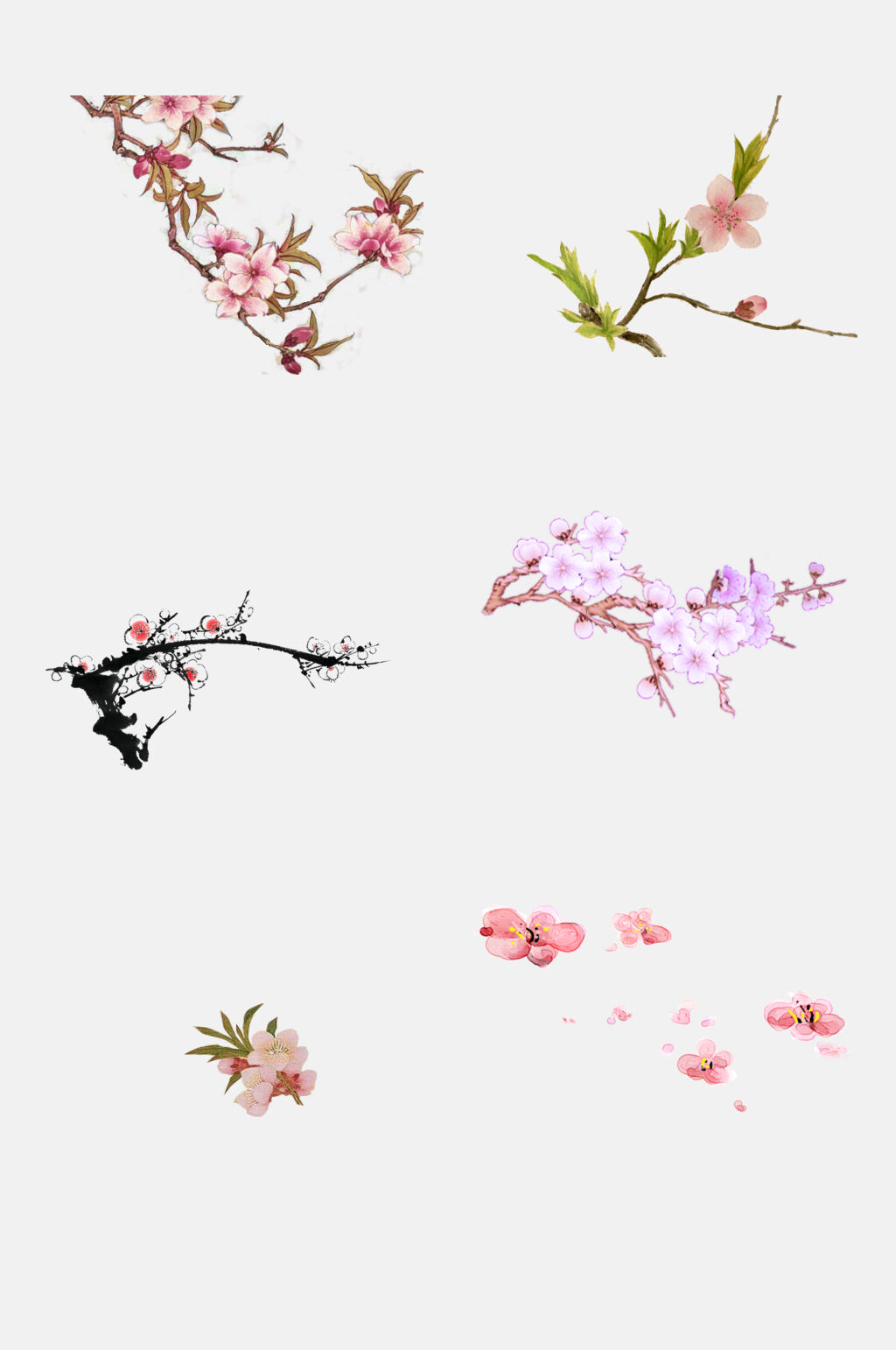 清新手绘花朵树枝免抠素材素材