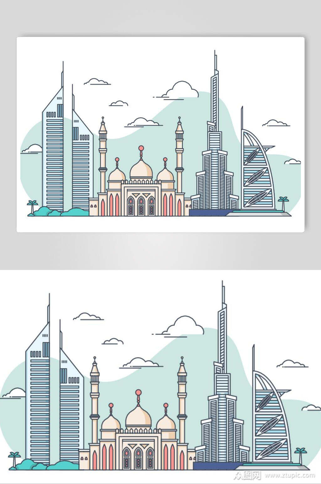 卡通城市建筑插画素材