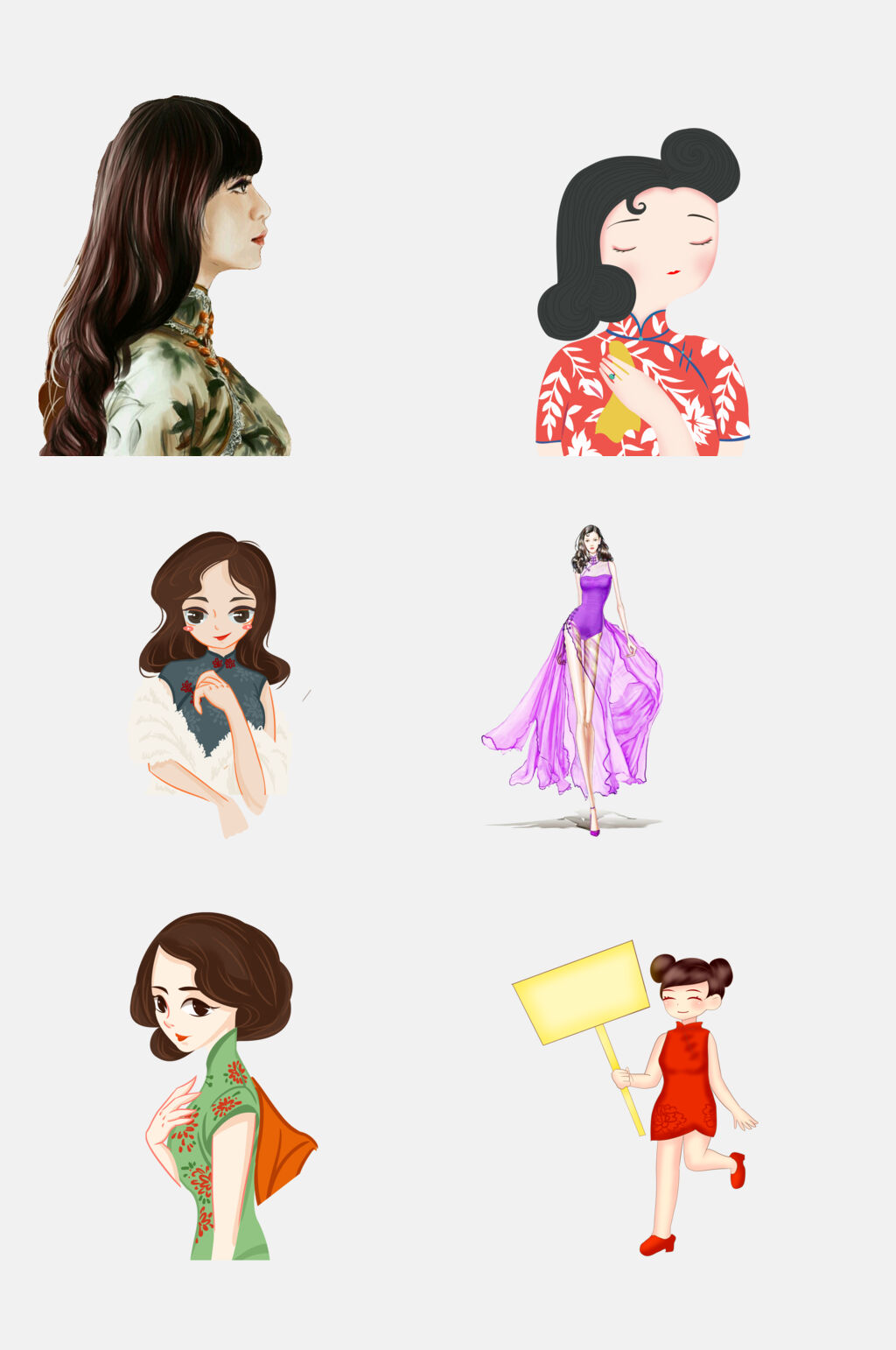 唯美时尚民国风古典旗袍美女免抠素材素材