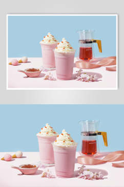 清新粉蓝色冰沙奶茶食物高清图片