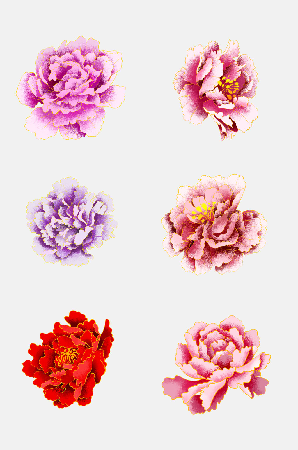 水彩渐变中国风花朵花开富贵牡丹免抠素材素材