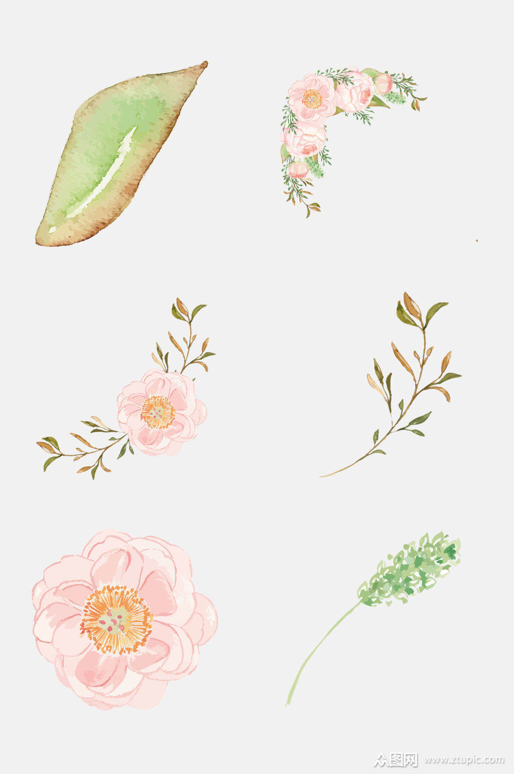 森系手绘水彩鲜花花朵免抠元素素材