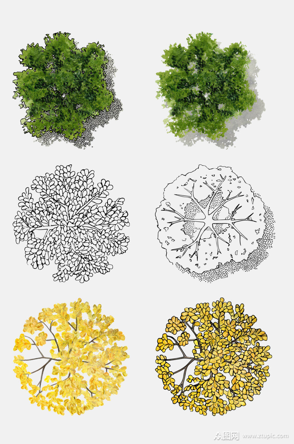 创意水彩手绘树木免抠元素素材