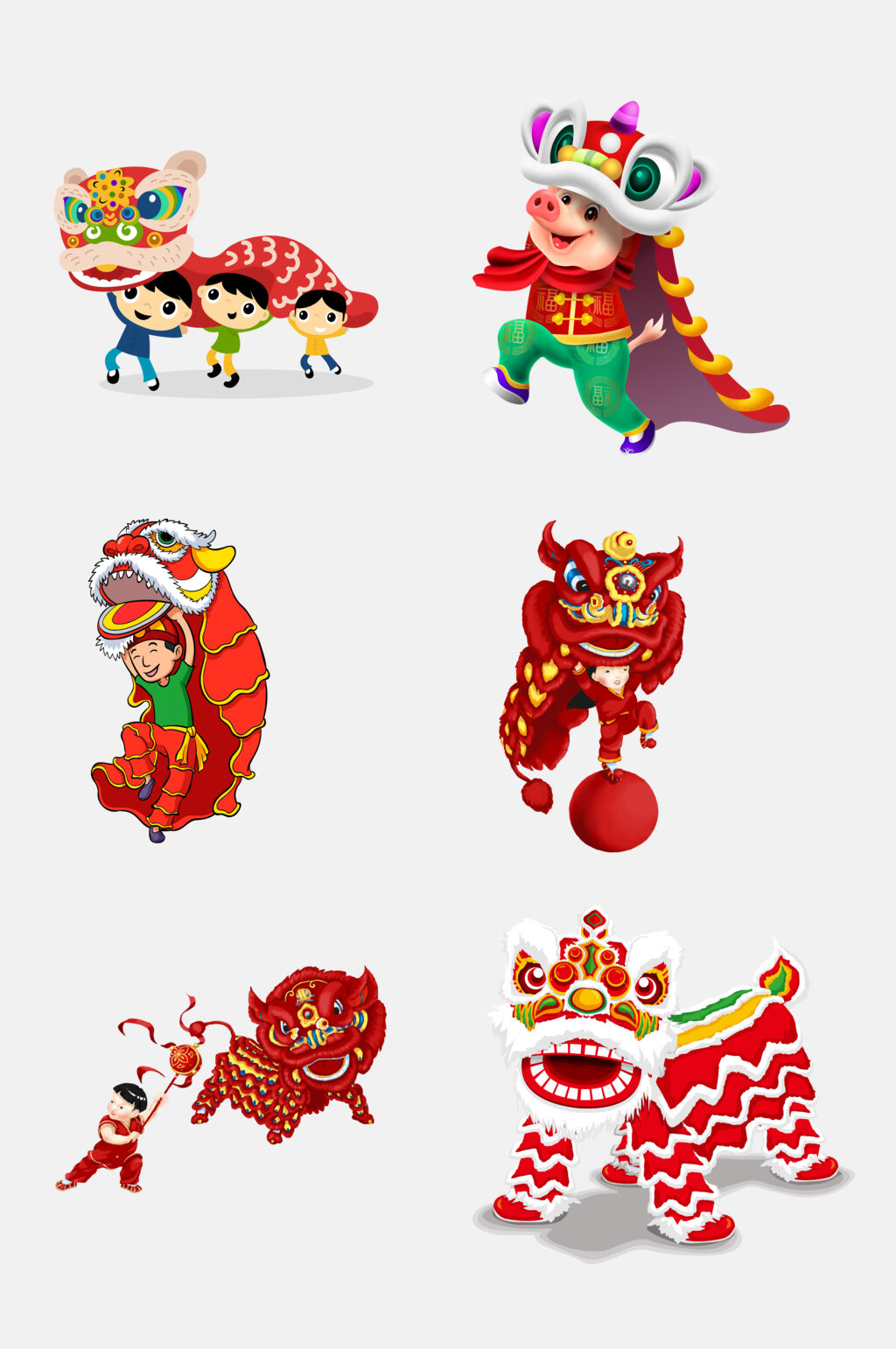 精致春节舞龙舞狮免抠素材素材