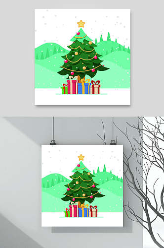 卡通圣诞节圣诞树礼物冬季矢量素材