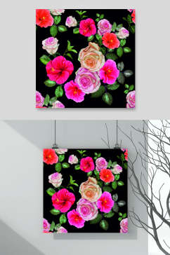唯美水彩花卉玫瑰花图案矢量素材