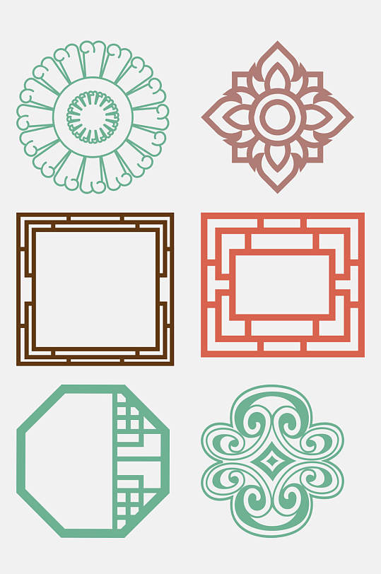 清新唯美中式传统图案窗格免抠素材