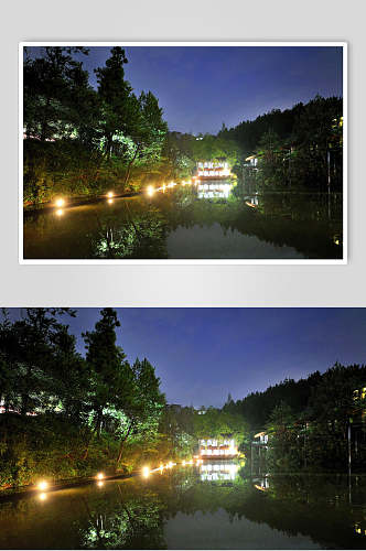 莫干山裸心谷度假村民宿湖边夜景图片