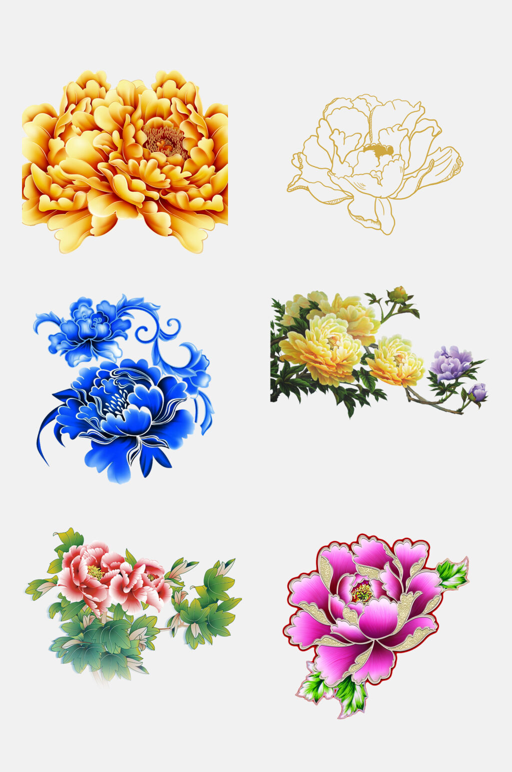 手绘中国风花朵花开富贵牡丹免抠素材素材