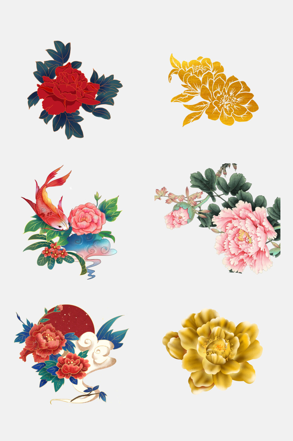 国潮中国风花开富贵牡丹免抠素材素材