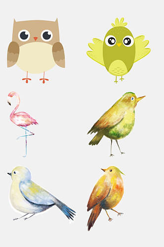 水彩时尚卡通扁平化小鸟免抠元素