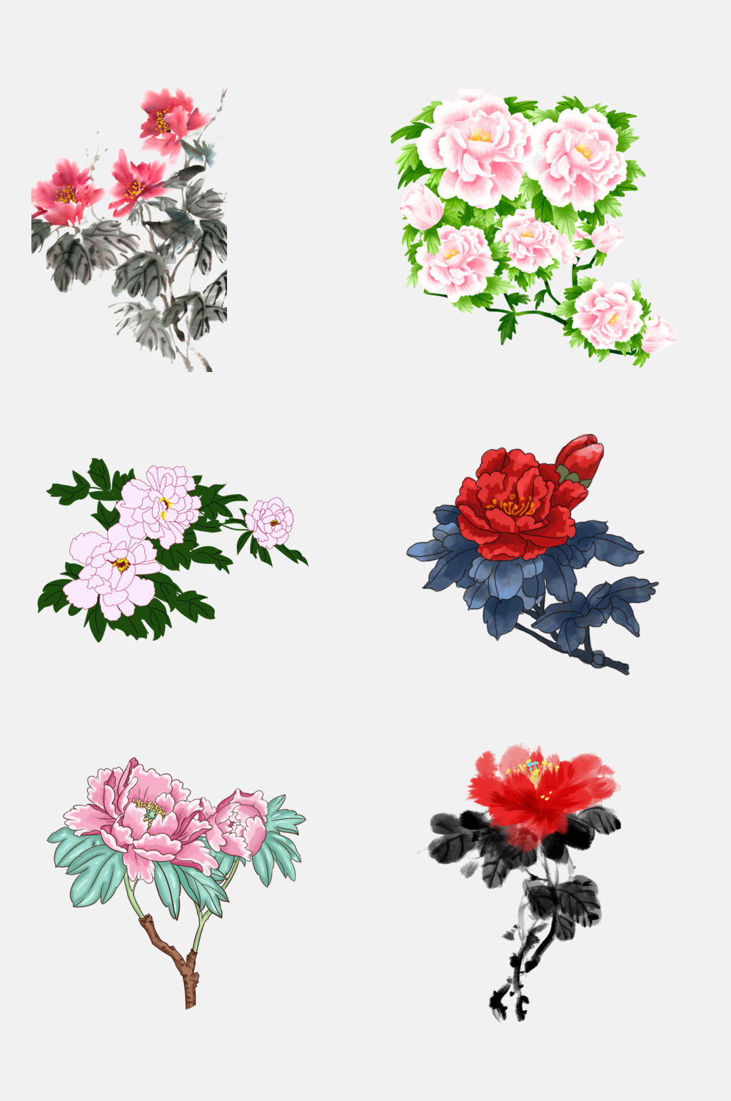 清新植物花卉国画牡丹芍药花免抠素材素材