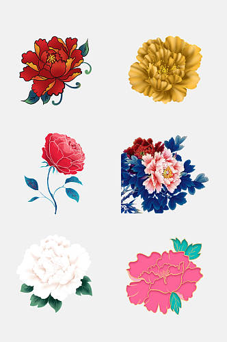 中国风花卉植物花开富贵牡丹免抠素材