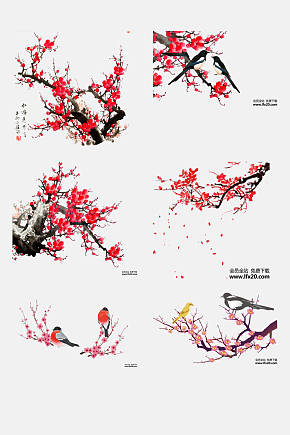枝条水墨红梅腊梅梅花免抠元素素材下载-众图网