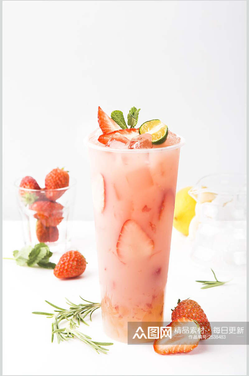 清新简洁草莓奶茶食品高清图片素材