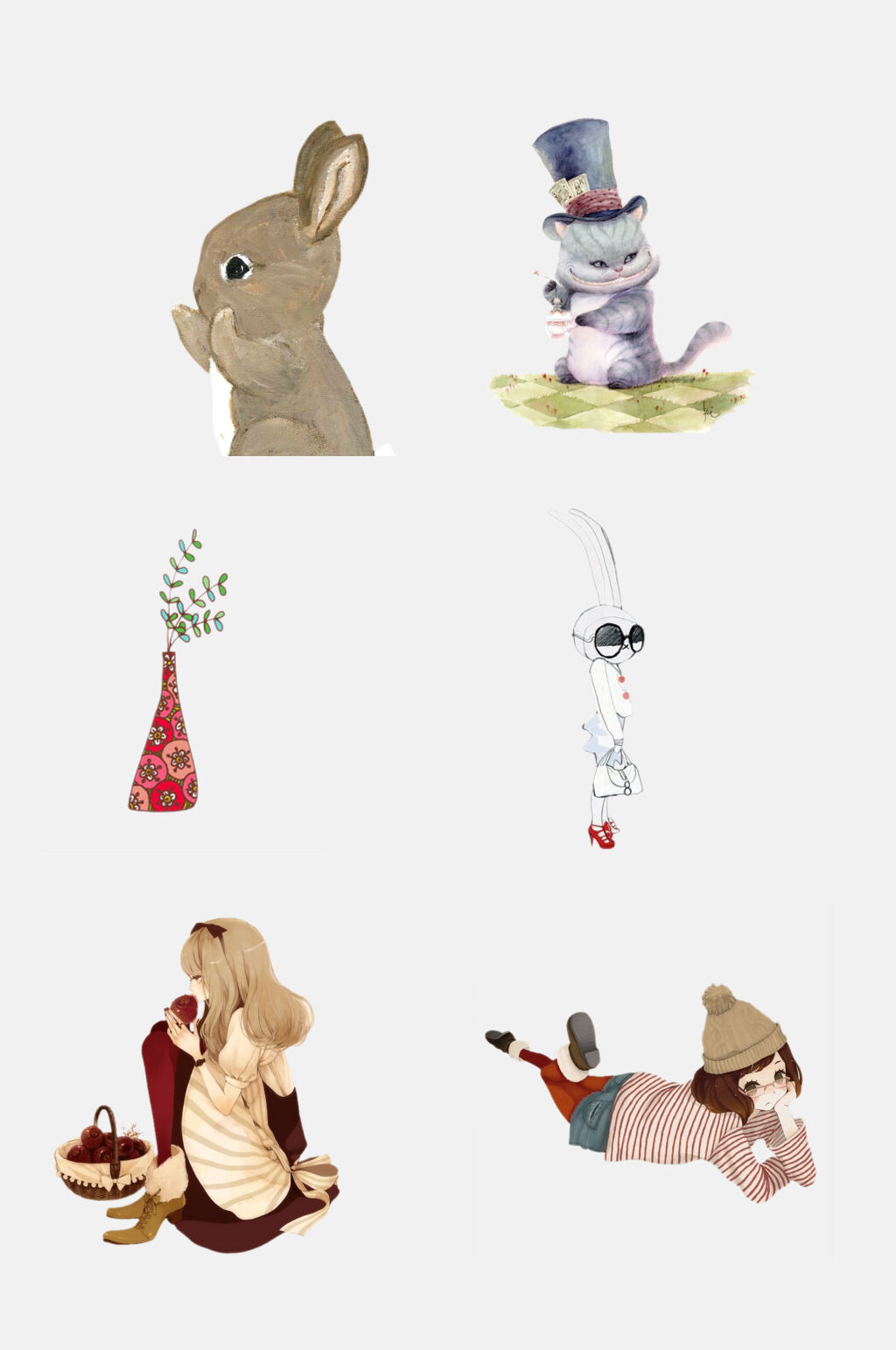简洁森系小清新动物人物插画免抠元素素材