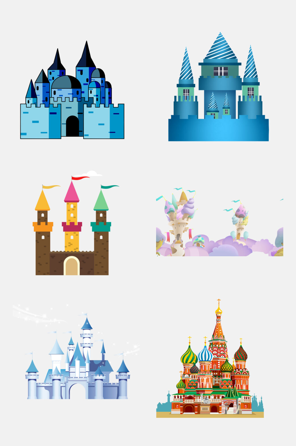 水彩时尚欧式童话城堡宫殿免抠素材