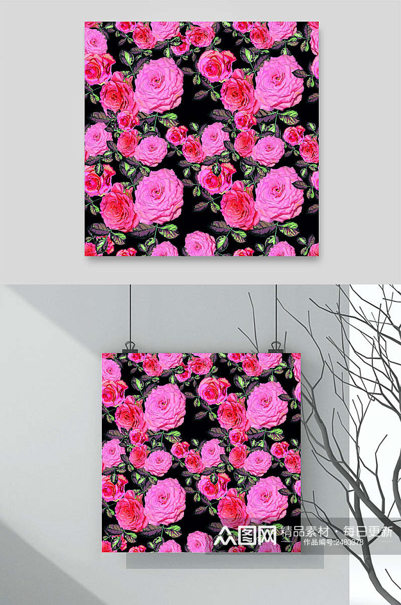 水彩唯美花卉玫瑰花图案矢量素材素材