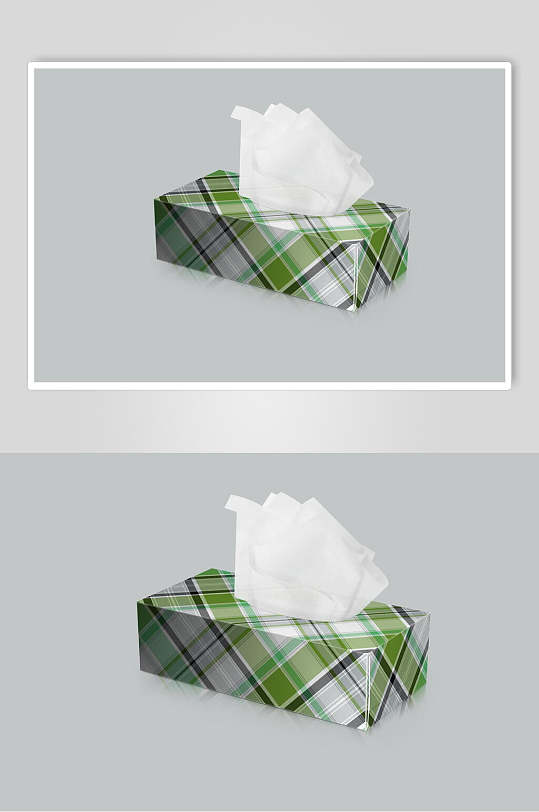矩形彩色方格纸巾盒样机