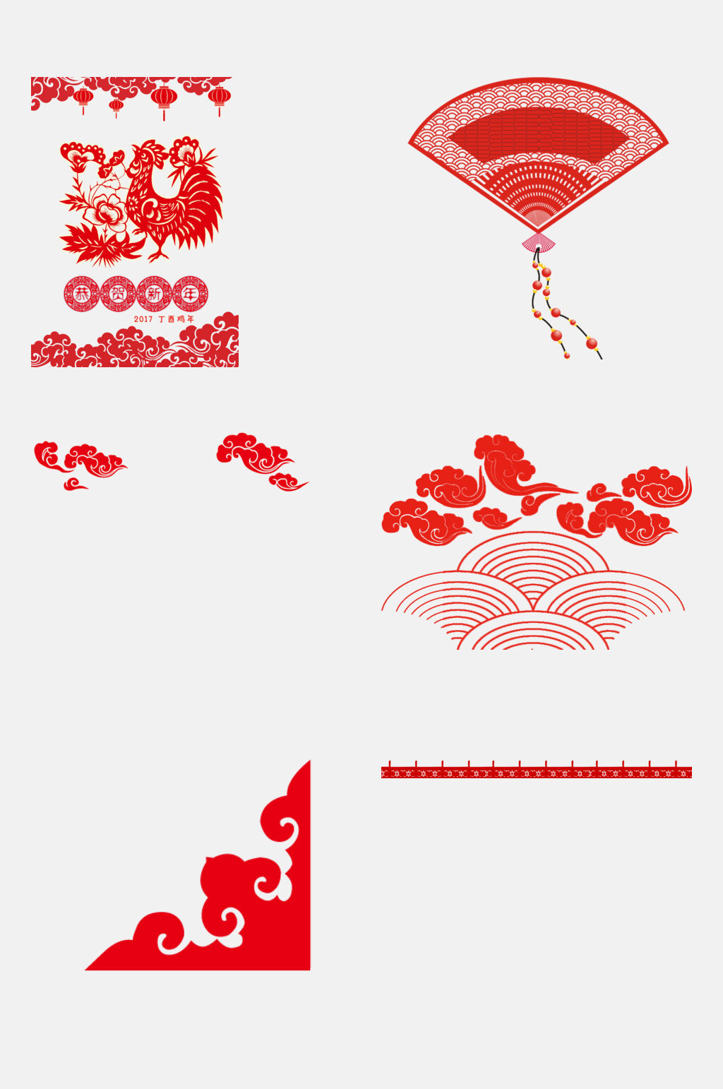 国潮红色新年边框剪纸免抠元素素材