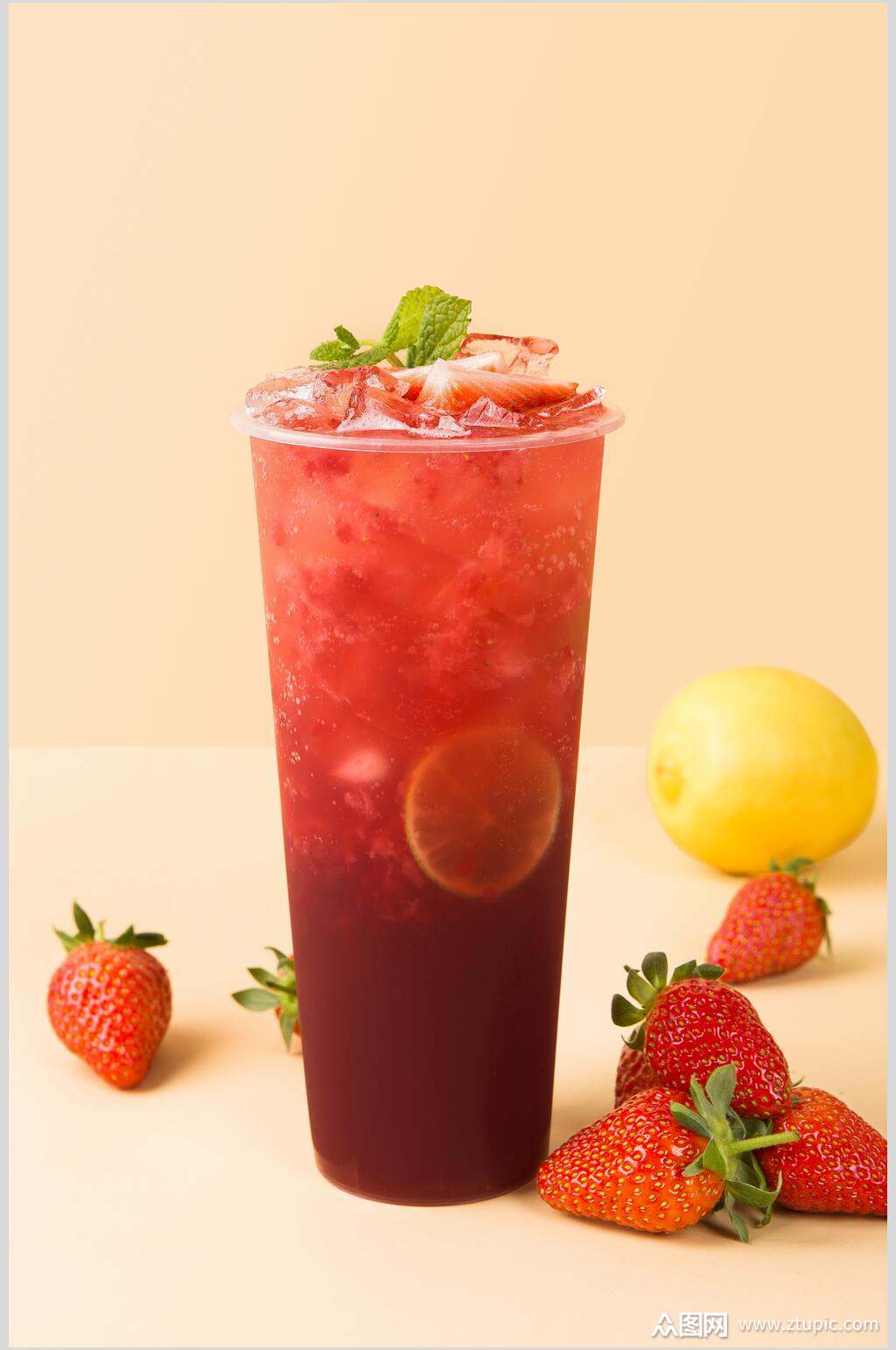 冰镇草莓奶茶摄影图片素材