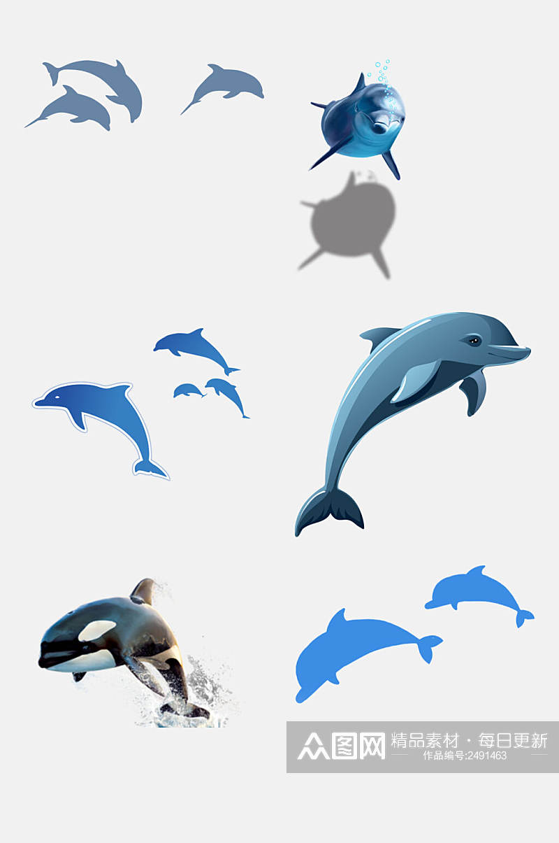 创意蓝色海豚免抠素材素材