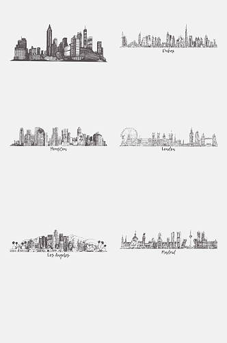 大气城市建筑素描免抠素材