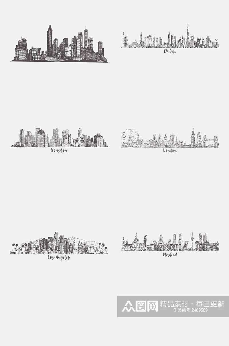 大气城市建筑素描免抠素材素材