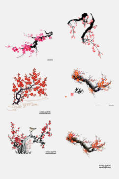 多样水墨红梅腊梅梅花免抠元素