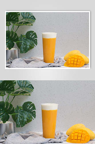 芒果奶盖奶茶图片