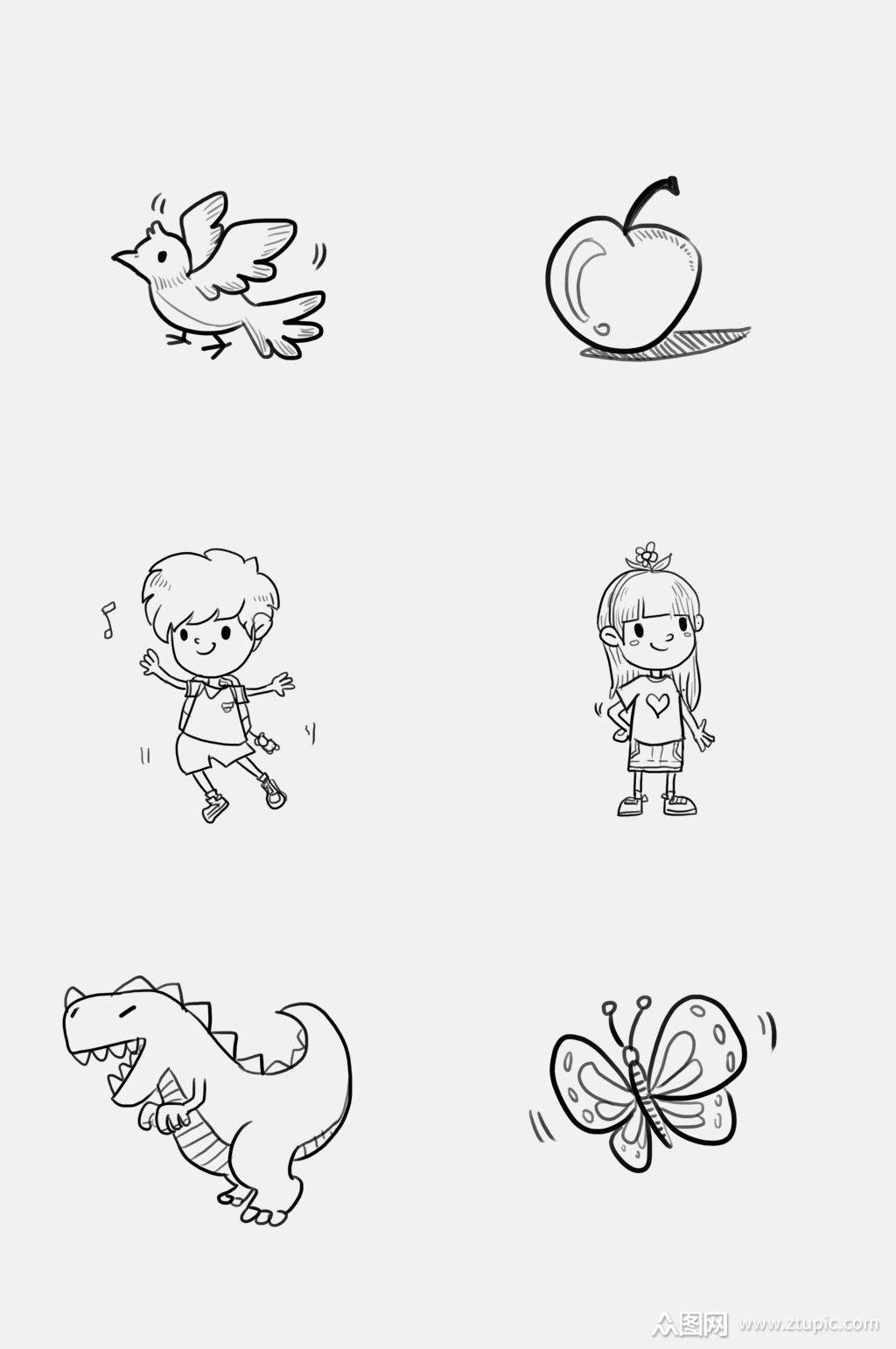 卡通创意儿童描边卡通免抠素材