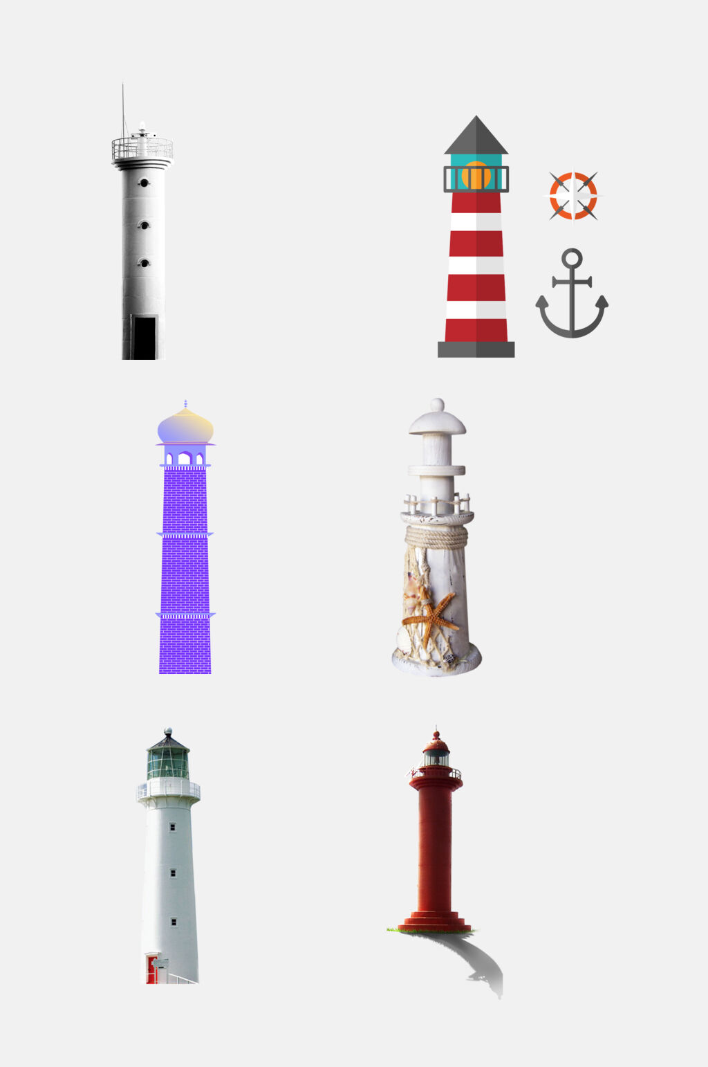 清新炫彩灯塔免抠素材素材