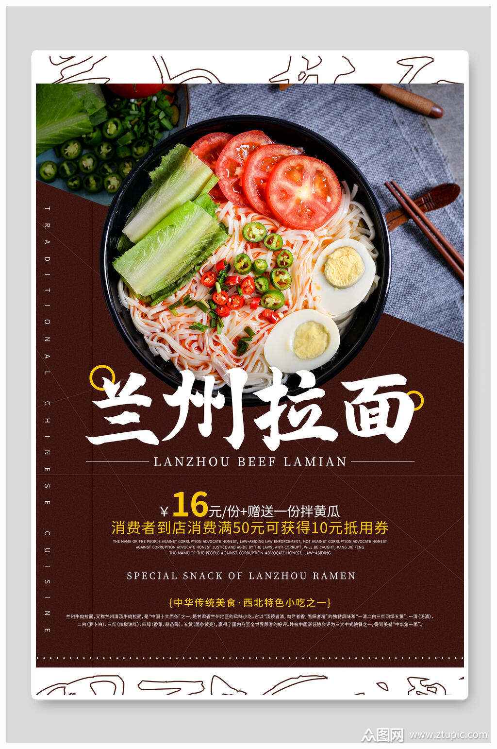 兰州拉面美食促销海报