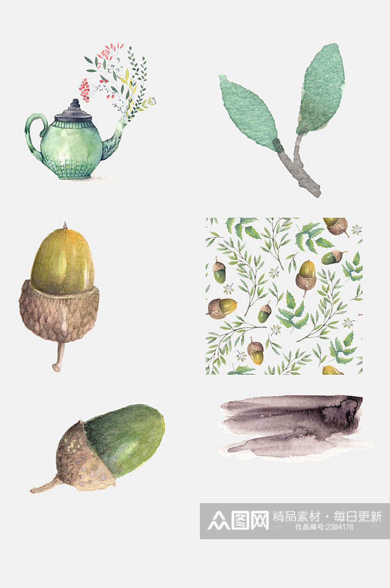 简洁小清新手绘动植物免抠元素素材