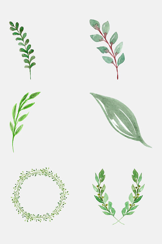 森系手绘水彩花环绿叶花朵免抠元素